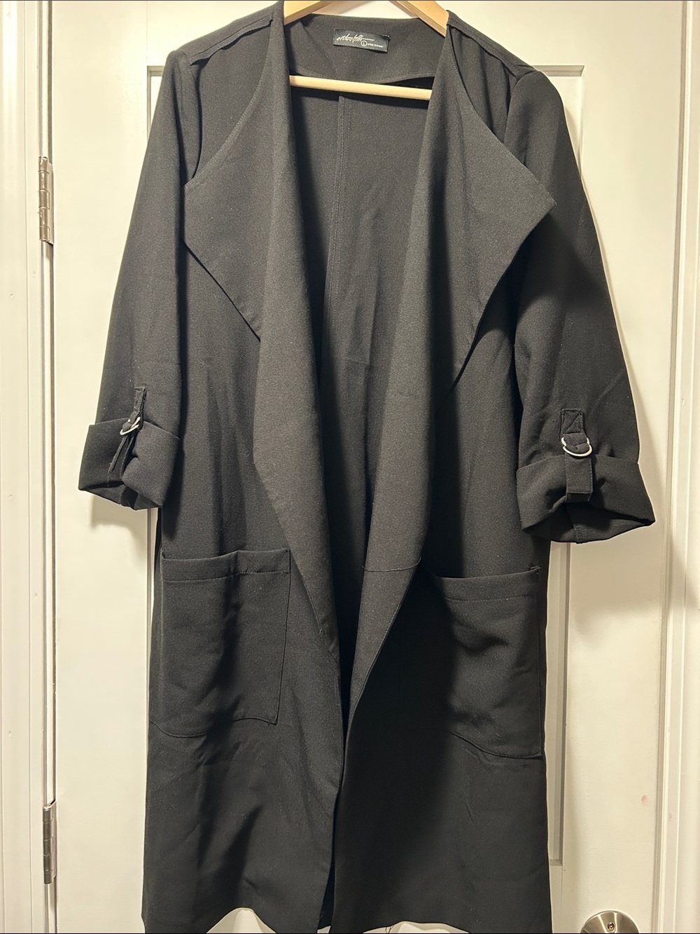 On Twelfth Open-Front Black Longline Trench Coat